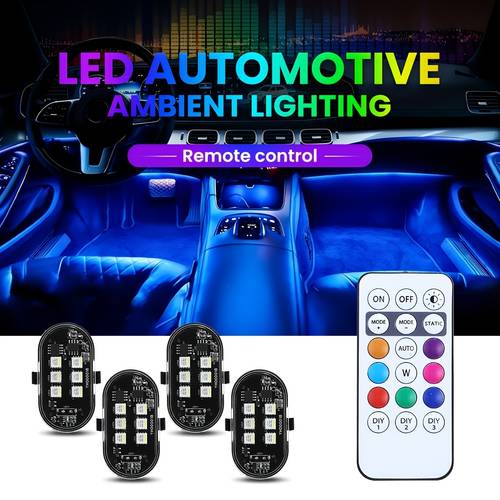 4pcs automotive interior atmosphere lights usb charging decorative rgb neon lights with remote control function colorful lights suitable for sedans pickups suvs families party decorations