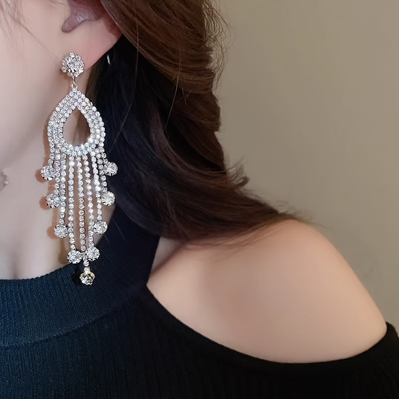 Long Tassel & Water Drop Outline Earrings, Fashion Statement