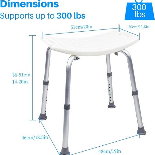 6-Height Adjustable Shower Chair for Elderly & Disabled - Non-Slip with Contoured Seat, 330lb Capacity, Lightweight Aluminum Frame & Drain Holes - Durable Senior Bathroom Safety Equipment, Shower Chair for Inside Shower, , Sleek Bathroom Furniture, Construction, Mobility Aid, , Sturdy Build, Mobility Aid