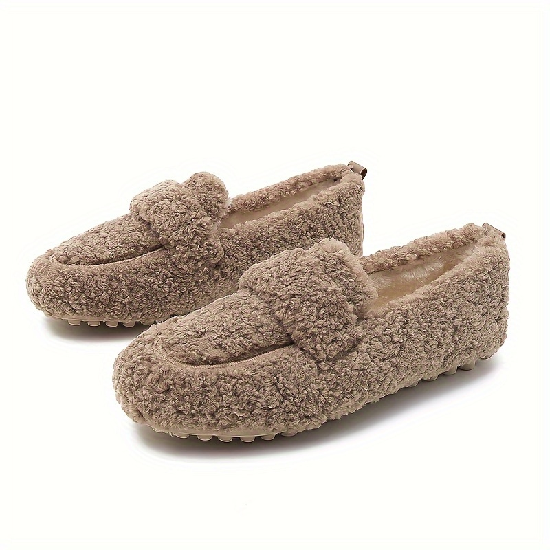 

Women's Plush Flat Shoes, Solid Color Round Toe Slip On Shoes, Comfy Warm Soft Sole Flats
