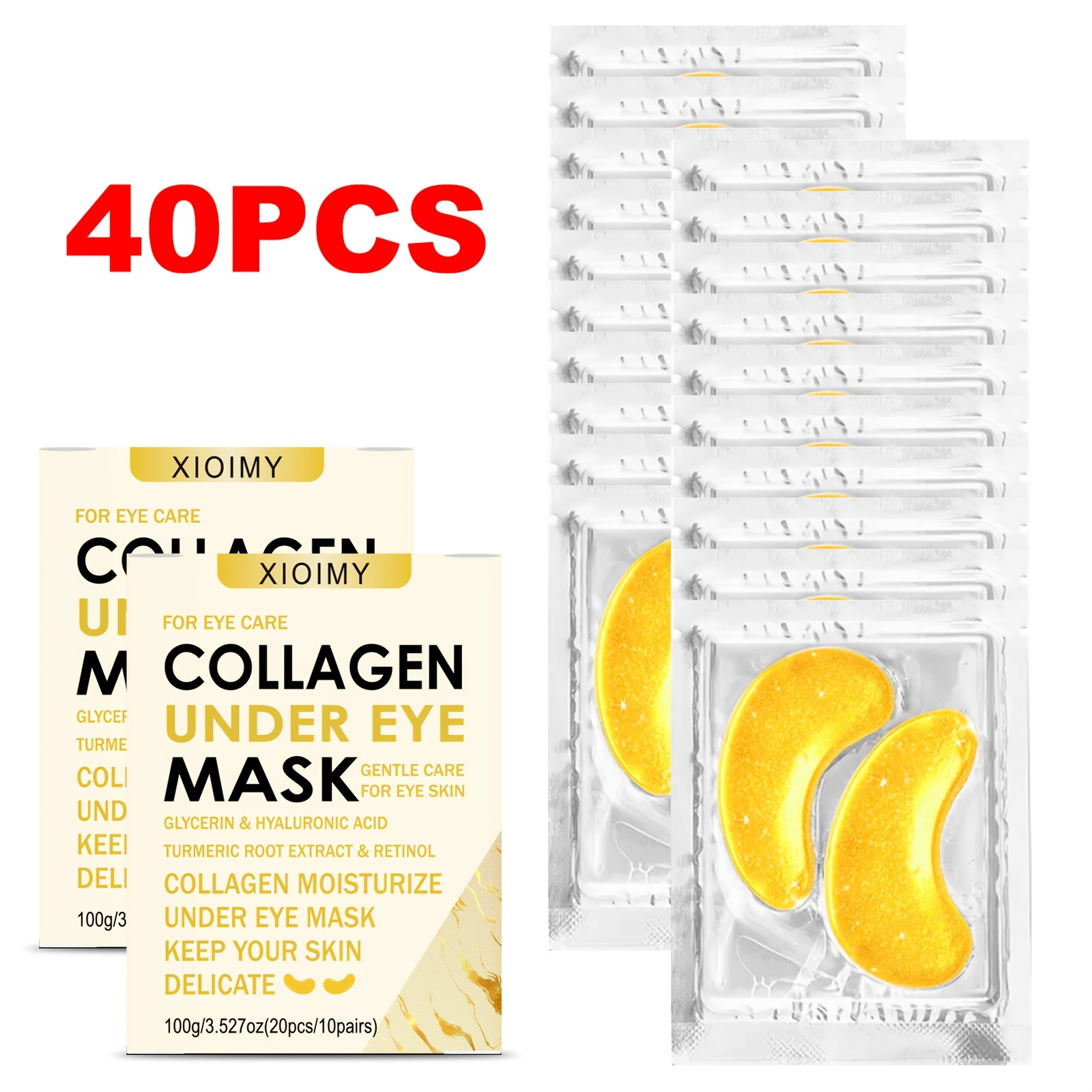 40pcs Collagen And Turmeric Eye Mask, Elastic And Moisturizing Care, Brightens Eye Radiance, Eye Skin, Dark Circles,…: retailer-supplied image