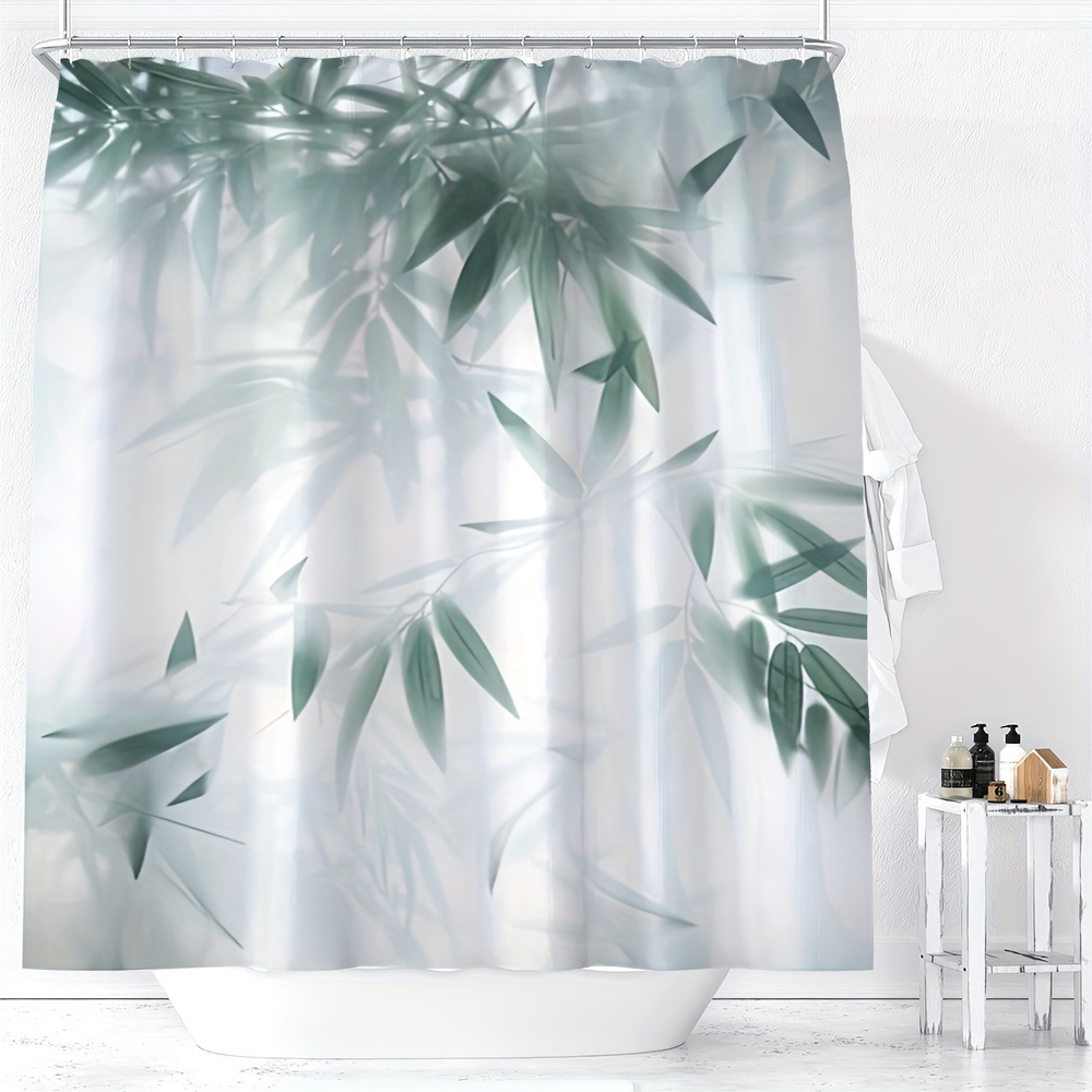 

Bamboo Leaf Pattern Shower Curtain - Waterproof, Machine Washable With Hooks Included - Perfect For All Seasons