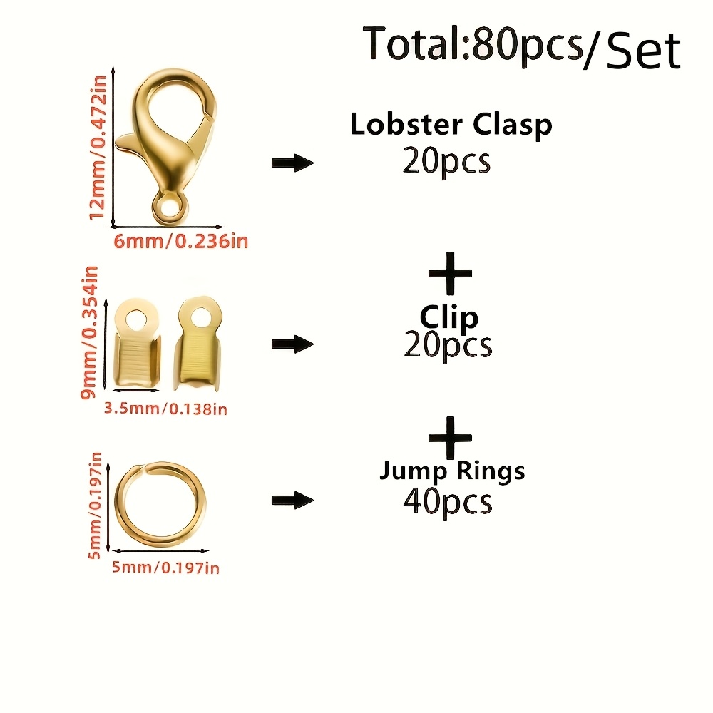 TEMU 20pcs Lobster Clasps And 40pcs Jump Rings And 20pcs Clips, Lobster Clasp Jump Rings Leather Fold Crimp Connectors For Bracelet Necklace Jewelry