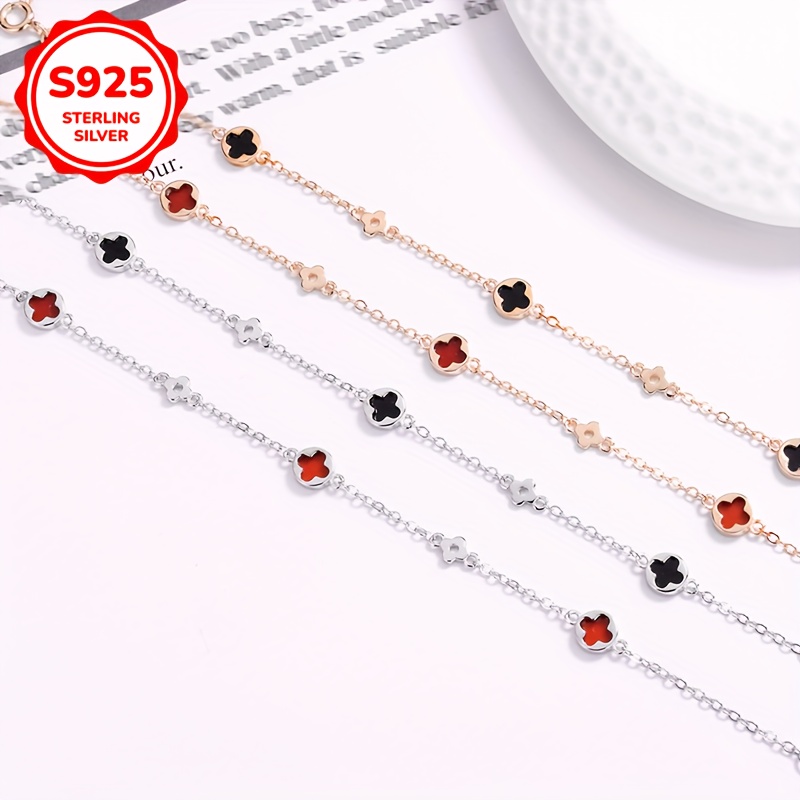 One Piece S925 Silver Lucky Clover Natural Agate Bracelet