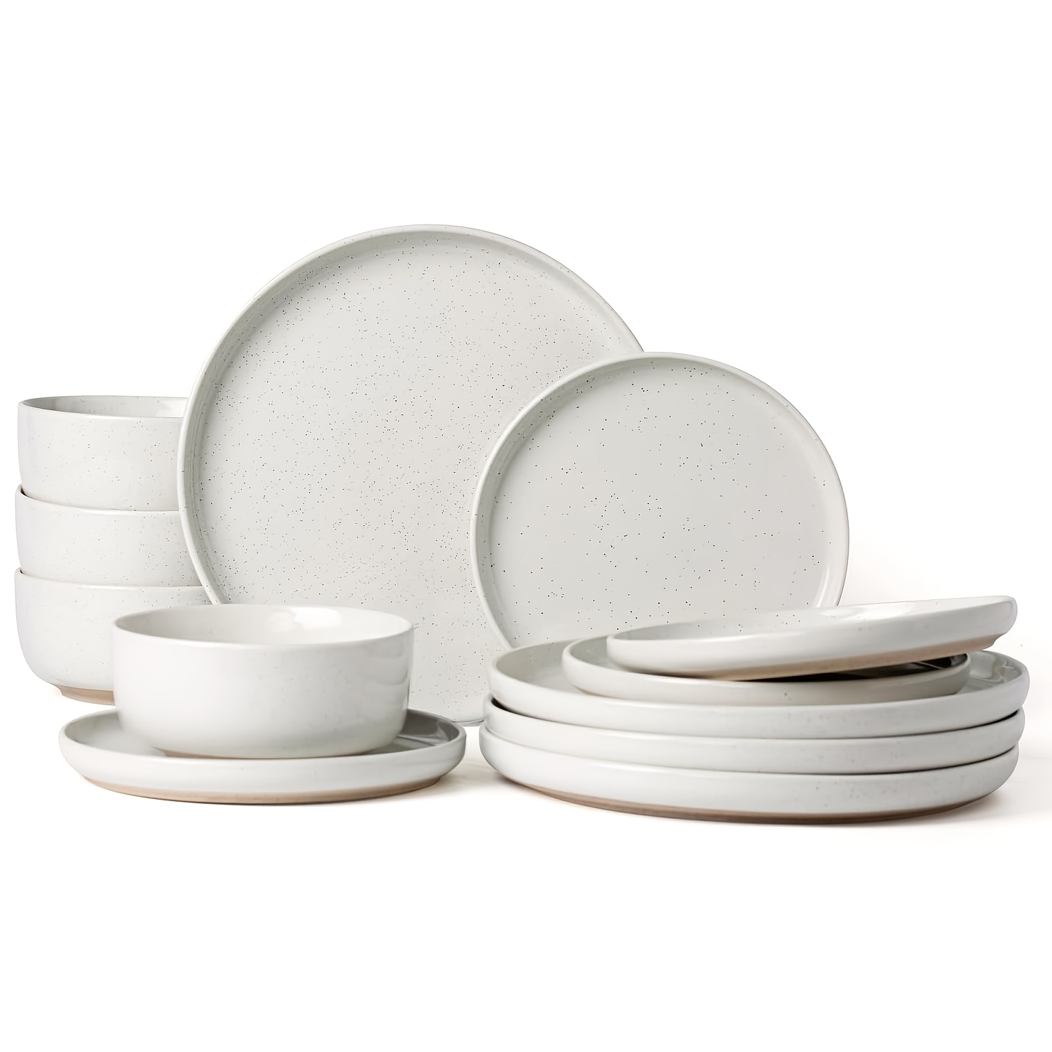 12 Plates And Bowls Set, 12pcs Dinnerware Sets, Dishes Set For 4, White