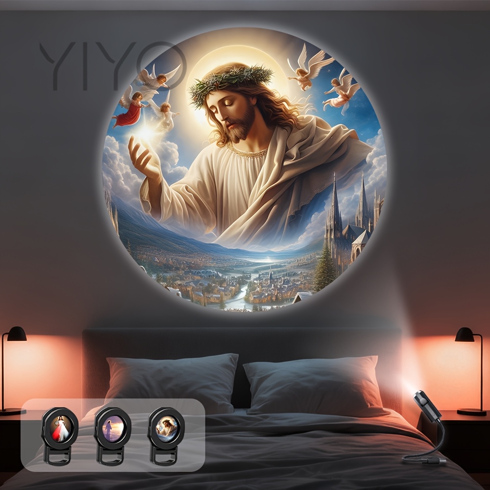 TEMU Jesus Christian Led Projection Lamp, Virgin Mary, Usb Night Light, Indoor Ambient Light, Decorative Light, Suitable For Church, Living Room,