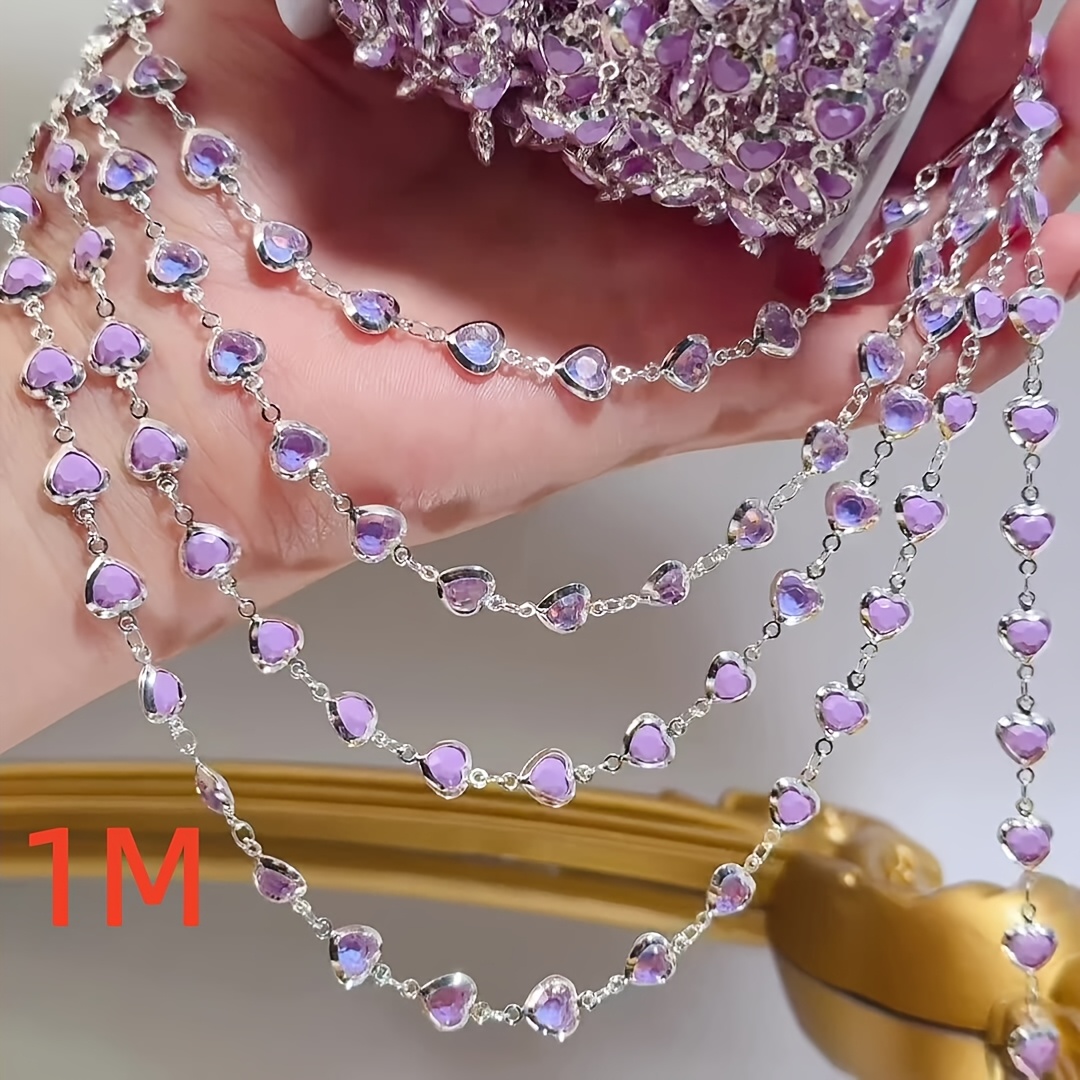 TEMU 1 Meter/ Purple Heart-shaped Copper Chain/diy Bracelet Necklace And Clothing Accessories Manufacturing Process Accessories