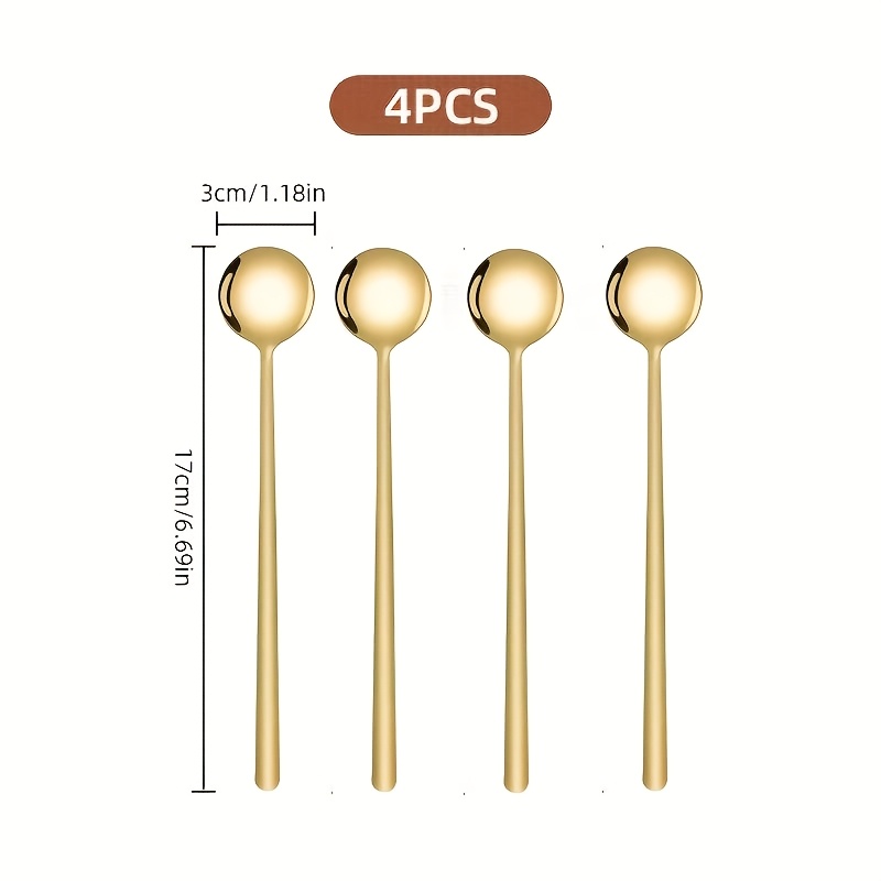 TEMU Ein Set aus 4 Edelstahl-Löffeln mit langem Stiel, goldene Kaffeerührlöffel Teelöffel, elegante Küchenutensilien für Zuhause