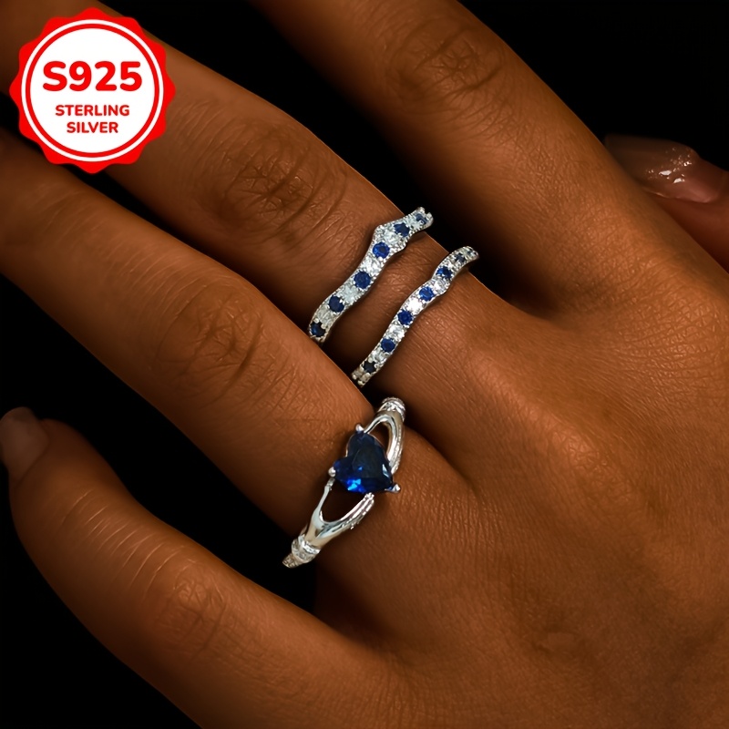 Elegant 925 Silver Heart Stacking Ring with Zirconia, 5.2G