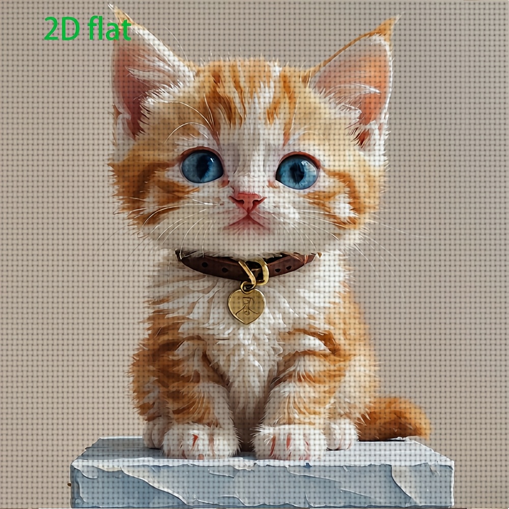 DIY Cross-Stitch Printed Kit, Blue-Eyed Orange and White Kitten Pattern