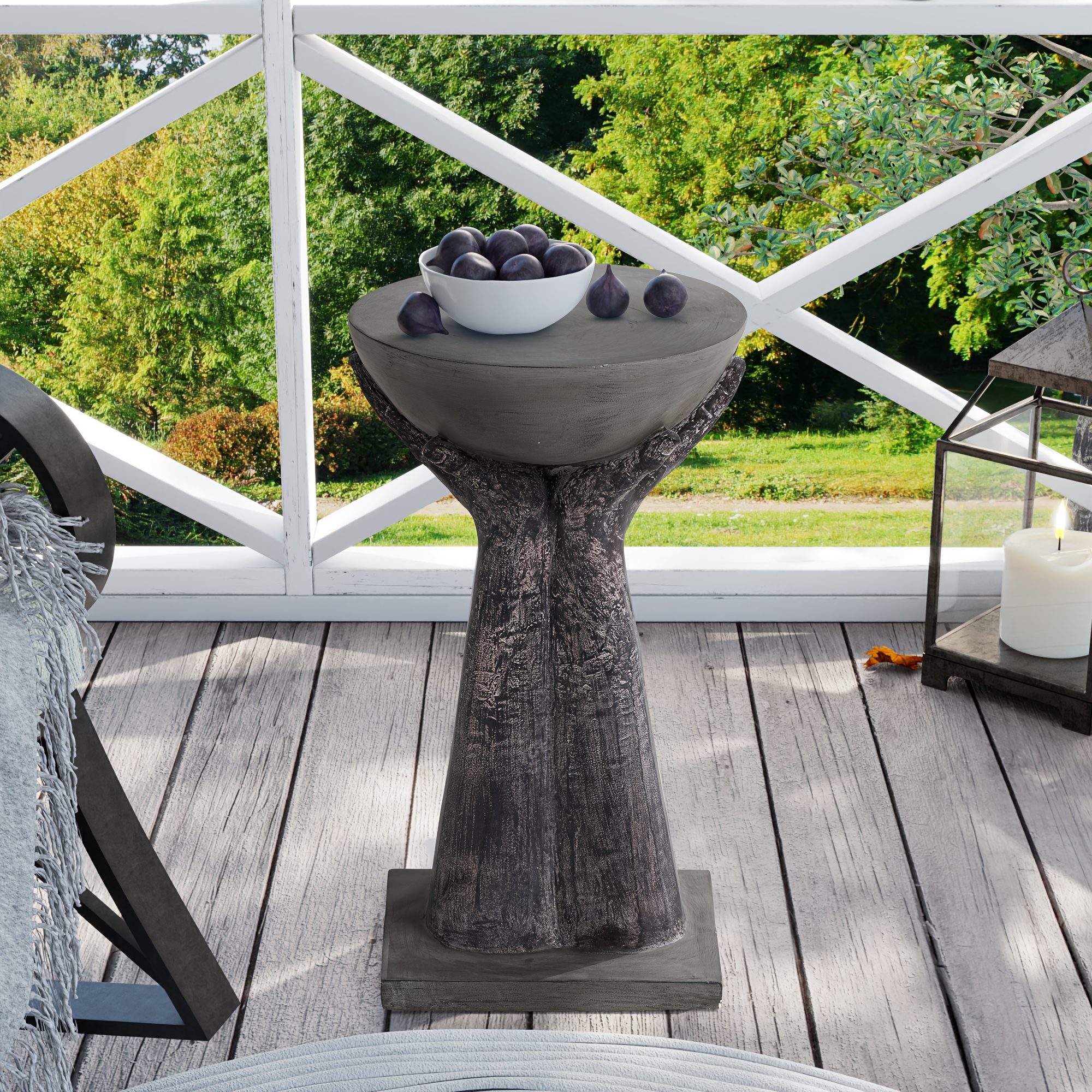 Outdoor Hand-Shaped Concrete Side Table - All-Weather Top & Handcrafted Concrete End Table Suitable for Patio, Porch, Garden Stool and Plant Stand - Durable Decor Furniture, Summer!