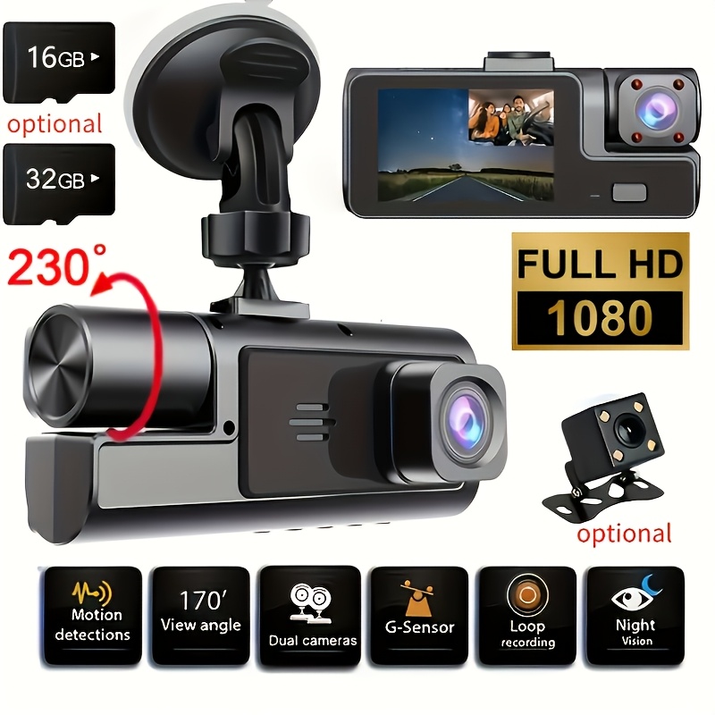1080p triple camera dash cam dash camera for cars car camera with ir   170 wide angle car dvr camera 16gb 32gb tf card   loop recording   2inch ips screen dual lens car dashboard video cam 24  mode