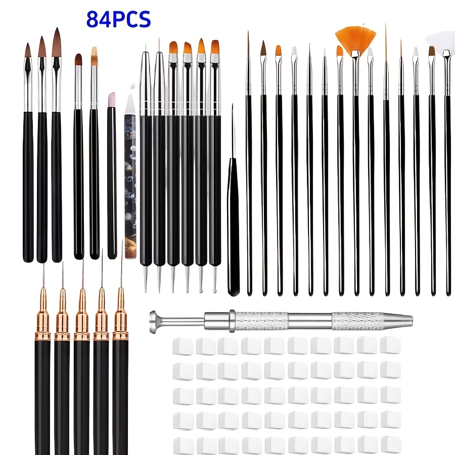 84pcs Professional Nail Art Tool Kit with Brushes & Pens