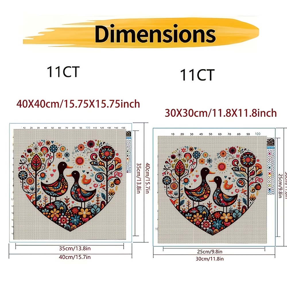 DIY Cross-Stitch Printed Kit 'Pair of Ducks, Flowers, and Birds'