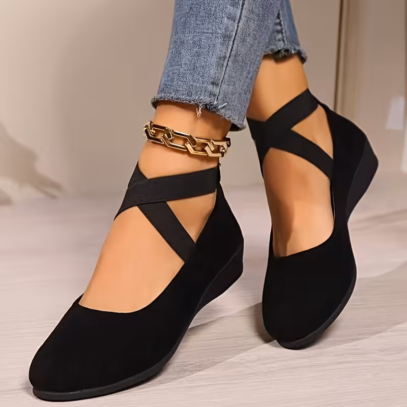chaussures élégantes pour femme, chaussures habillées pour dame, chaussures plates basses décontractées à enfiler avec lanières croisées et petit talon compensé pour printemps/automne, chaussures pour femme Détails du produit 1