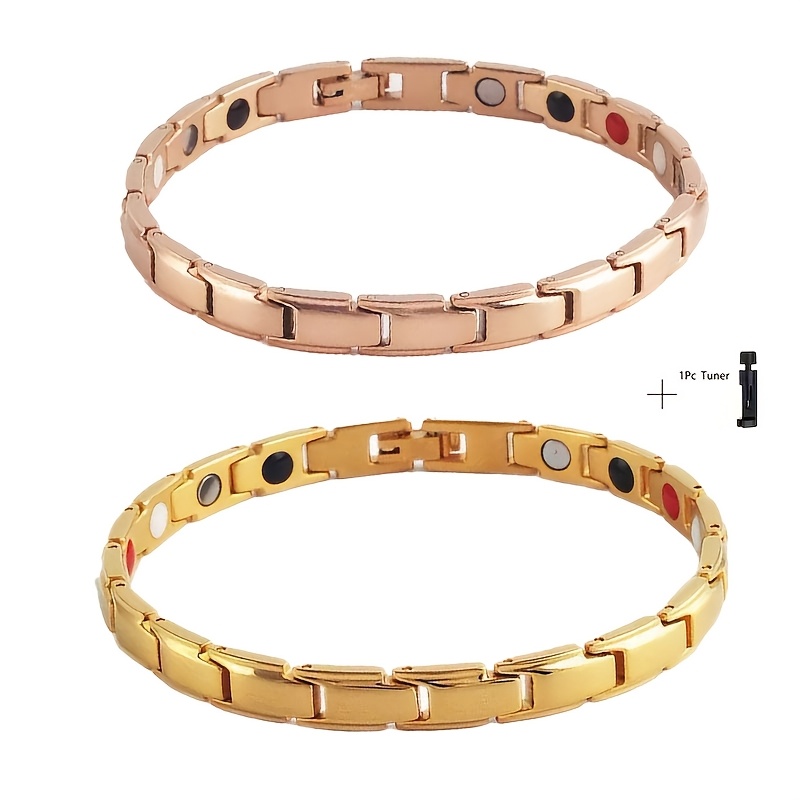 TEMU Deux bracelets magnétiques en cuivre pur, avec des chaînes lisses et délicates. Convient pour un usage ou comme accessoires de mode pour les