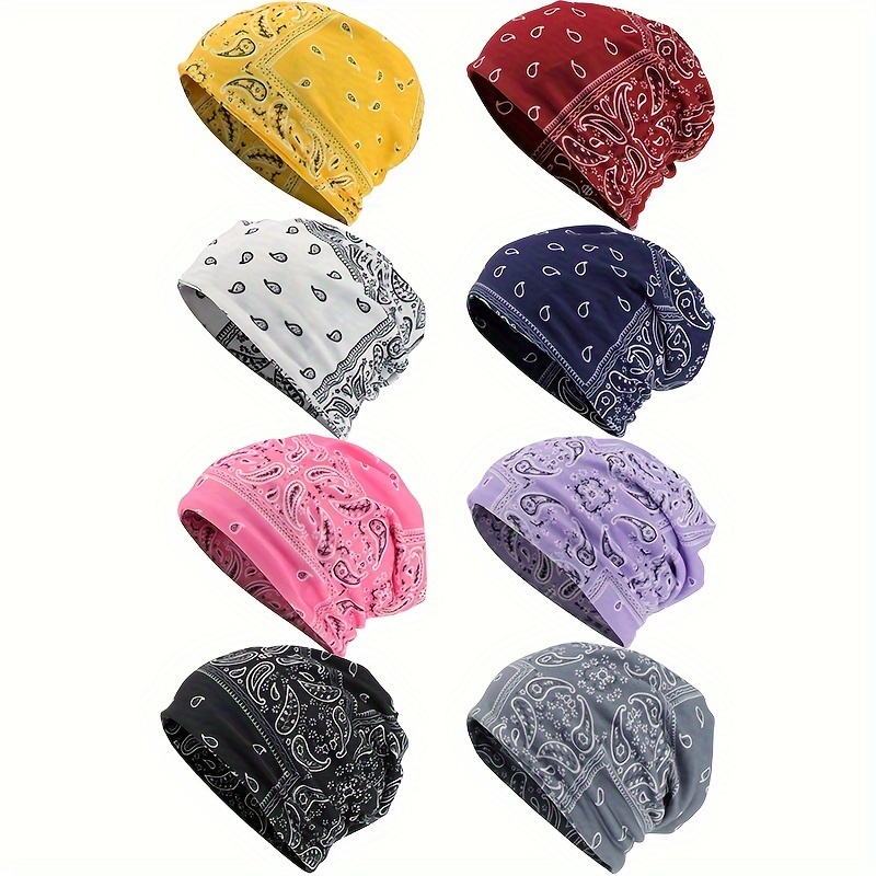 

Boho-chic Paisley Print Beanie - Lightweight, Breathable & Sweat-wicking For Running, Yoga, Cycling | Soft Knit Skull Cap With Toggle Closure