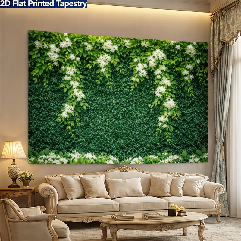 White Flower Draping Green Plant Wall Backdrop