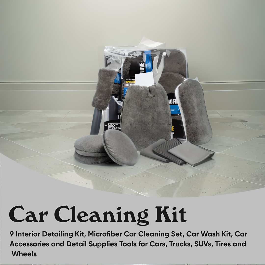 

9pcs/set Car Kit - Car Cleaning Kit, Car Washing Kit, Car Supplies, Car Set, Car , For Car