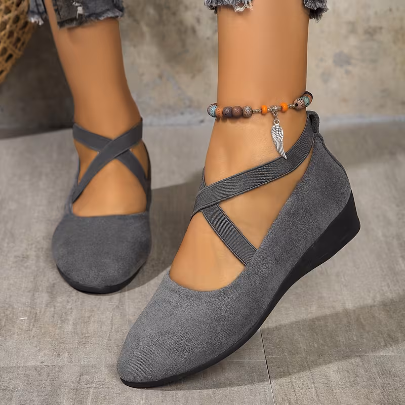 chaussures élégantes pour femme, chaussures habillées pour dame, chaussures plates basses décontractées à enfiler avec lanières croisées et petit talon compensé pour printemps/automne, chaussures pour femme Détails du produit 5
