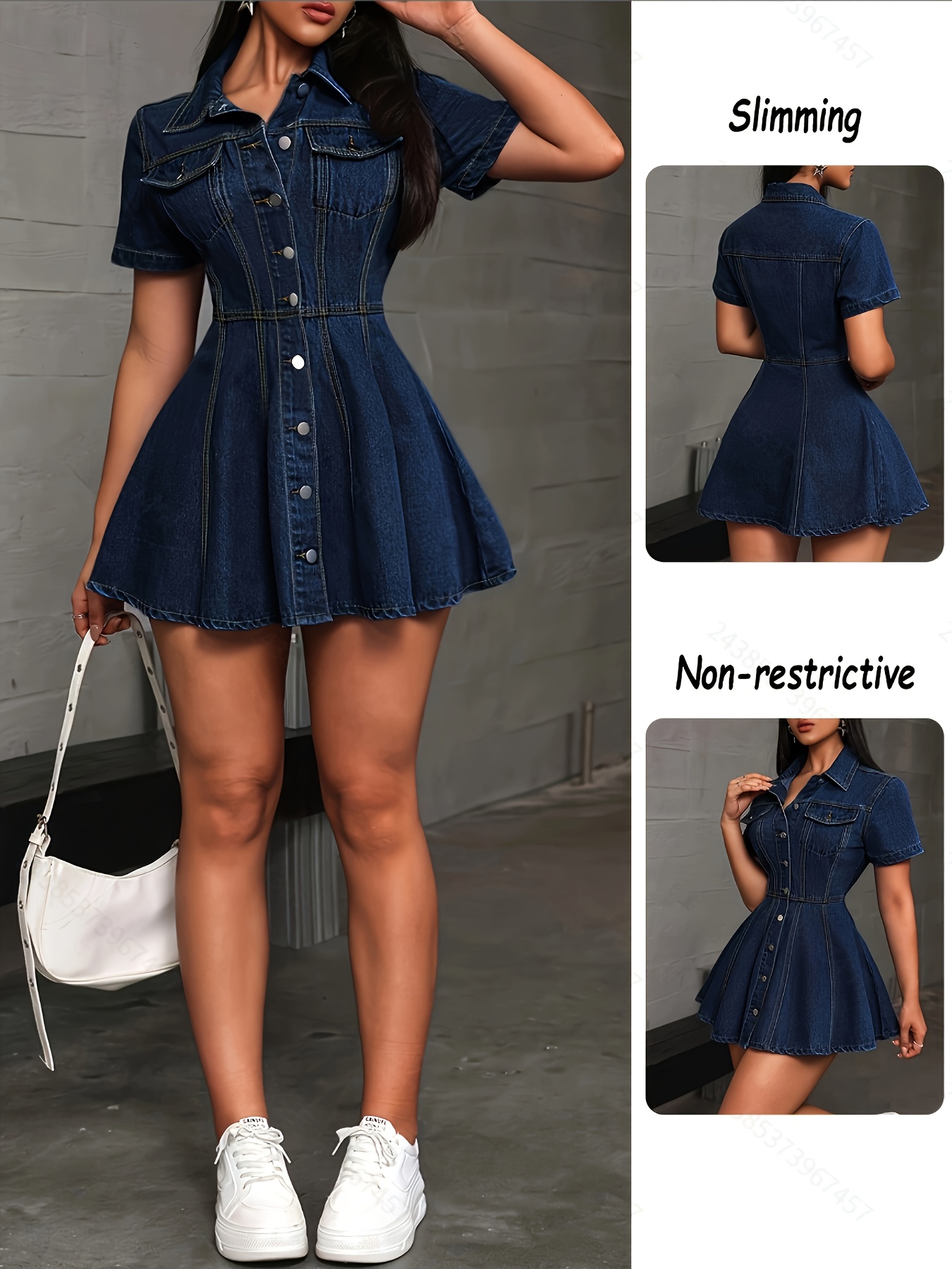   elastic   fit womens denim dress button   lapel machine washable   fit for spring summer and autumn suitable for everyday and formal occasions womens denim skirt versatile and fashionable design