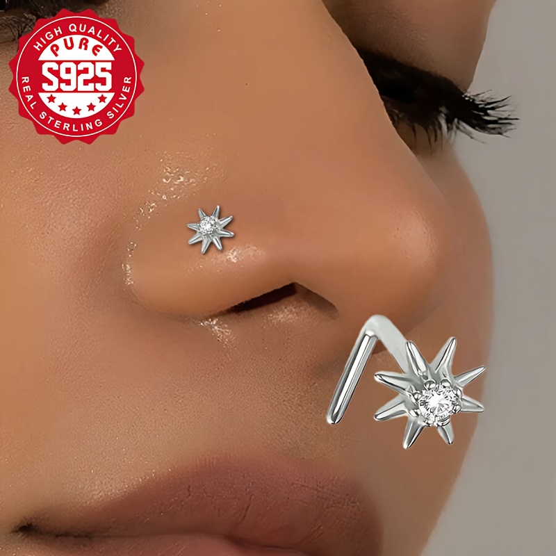 

1pc, 925 Sterling Nose Stud, Hypoallergenic, Silver Plated With Synthetic Zirconia, Lightweight 0.3g, Daily & Party Wear, All Compatible