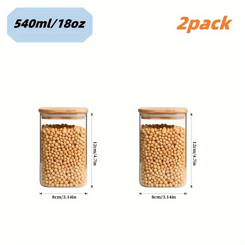 TEMU 2/4pcs Square Glass Jars With Bamboo Lid - High Borosilicate Glass Airtight Containers, Square Pantry Storage Jars, Spices, Tea, Candy, Dry Food