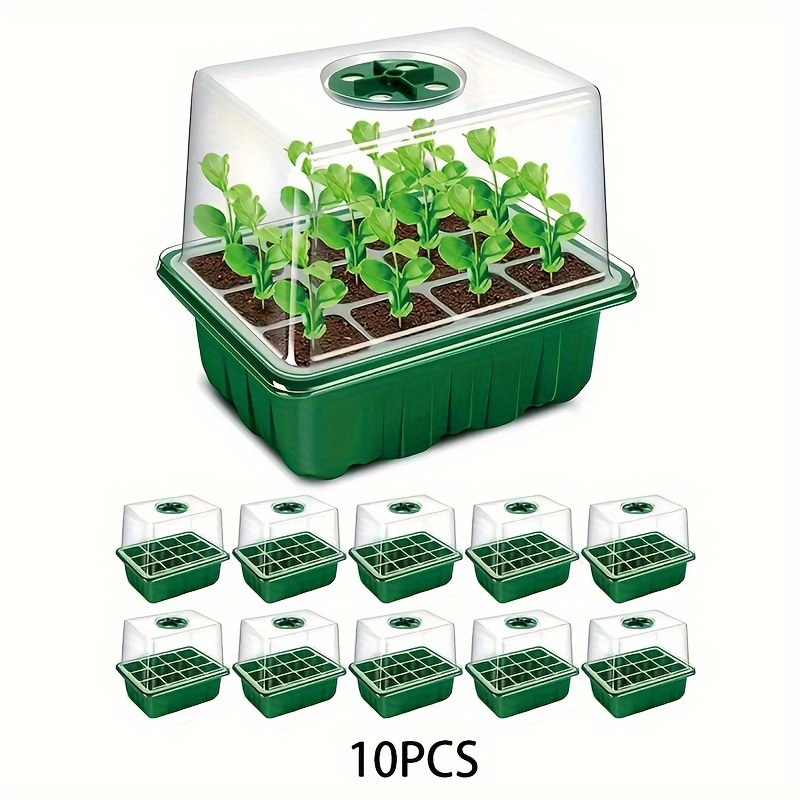 Bandeja de inicio de semillas con base de tapa, 2 paquetes de 12 celdas  reutilizables, bandejas de inicio de semillas para plantas de semillero,  placa