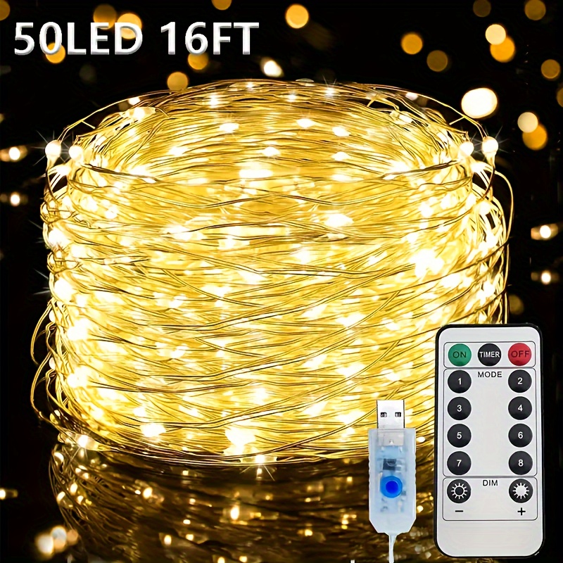 1 adet USB Peri Işık Dizisi, 20.12 metre 200 LED 10.06 metre 100 LED 5.0 metre 50 LED Değişen Gümüş Tel Işıklar 8 Aydınlatma Modu Uzaktan Kumanda ile El Sanatları Yatak Odası Tavan Noel Süsü, Çok Renkli Bakır Tel Işık