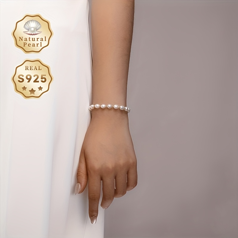 Freshwater Pearls Bracelet S925 Silver 5-7mm Rice Shape Adjustable Length