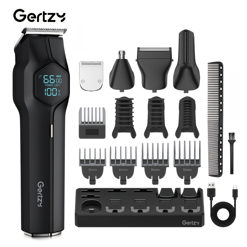 Image of A Kit For Men Featuring A Design, With A Usb Rechargeable Magnetic Base And Blade. This Set Includes Hair Clipper And Trimmers For Nose Hair, Body, And Face, Suitable For Wet And Dry Use