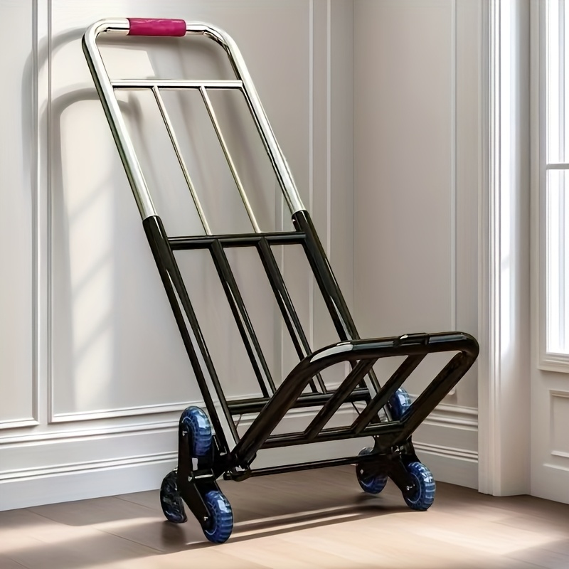 Portable Heavy-Duty 1pc Hand Truck with Wheels - Foldable Stair Climbing Design, Adjustable Buckle Gear for Easy Lifting & Carrying, Ideal for Moving and Shopping, Iron Construction, 26.7