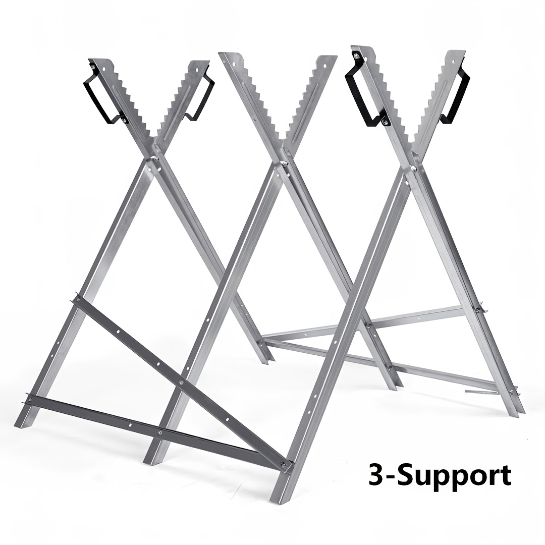 Heavy Duty Galvanized Steel Folding Log Serrated Firewood Holder For Logs Up To 23cm 150kg Portable Chainsaw Cutting Stand With Carry Handles For Wood Cutting, , Workshop & Garage 3-support/4-support