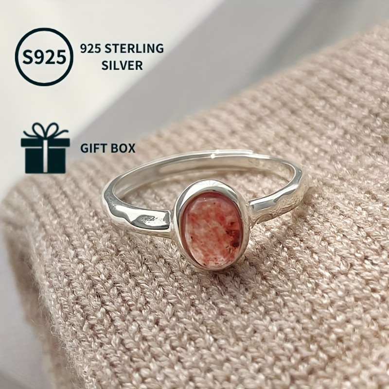 

Elegant S925 Sterling Silver Strawberry Crystal Oval Ring, 2g - Perfect Valentine's Day Gift For Travel, Holidays, Birthdays & Parties, , Elegant Style