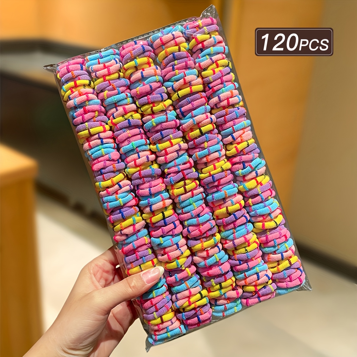 Image of 120pcs Women's Colorful Node Hair Rings, High Elasticity Hair Rings, Sweet And , Women's Hair Accessories. Suitable For Daily Leisure Use.