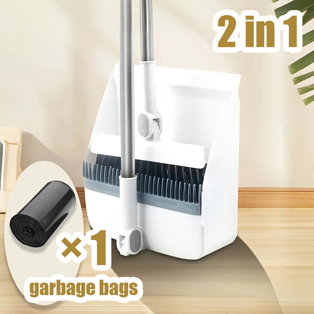 2pcs set of brand   in 1 rotatable and foldable magnetic suction broom dustpan sweeping set enlarged and thickened household broom living room bedroom pet hair cleaning broom non stick   blue orange white broom Product details 7