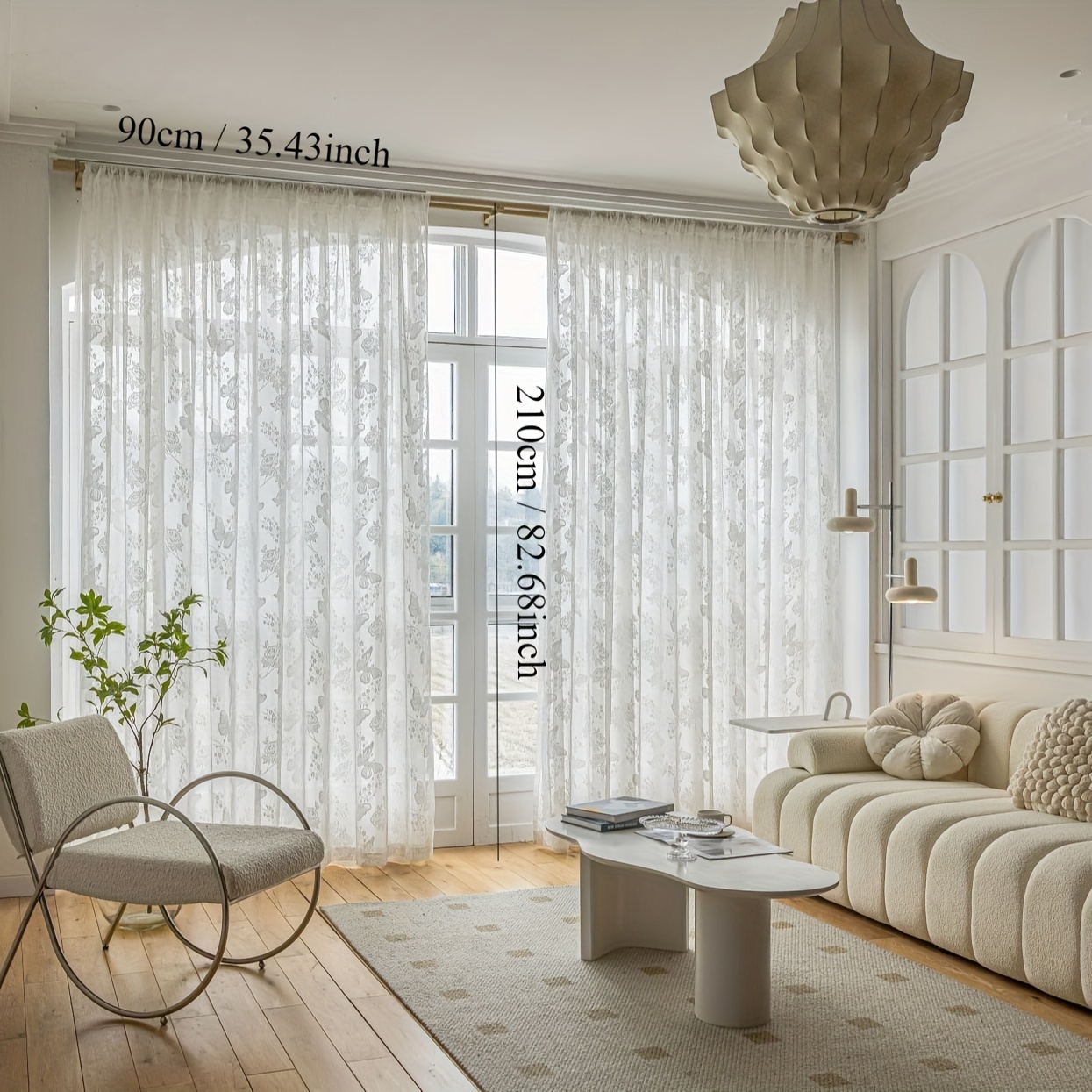 TEMU 2pcs Elegant Floral Jacquard Sheer Curtains For Living Room, Balcony, Dining Room, Bedroom - Machine Washable Polyester, Light Filtering, Rod ,