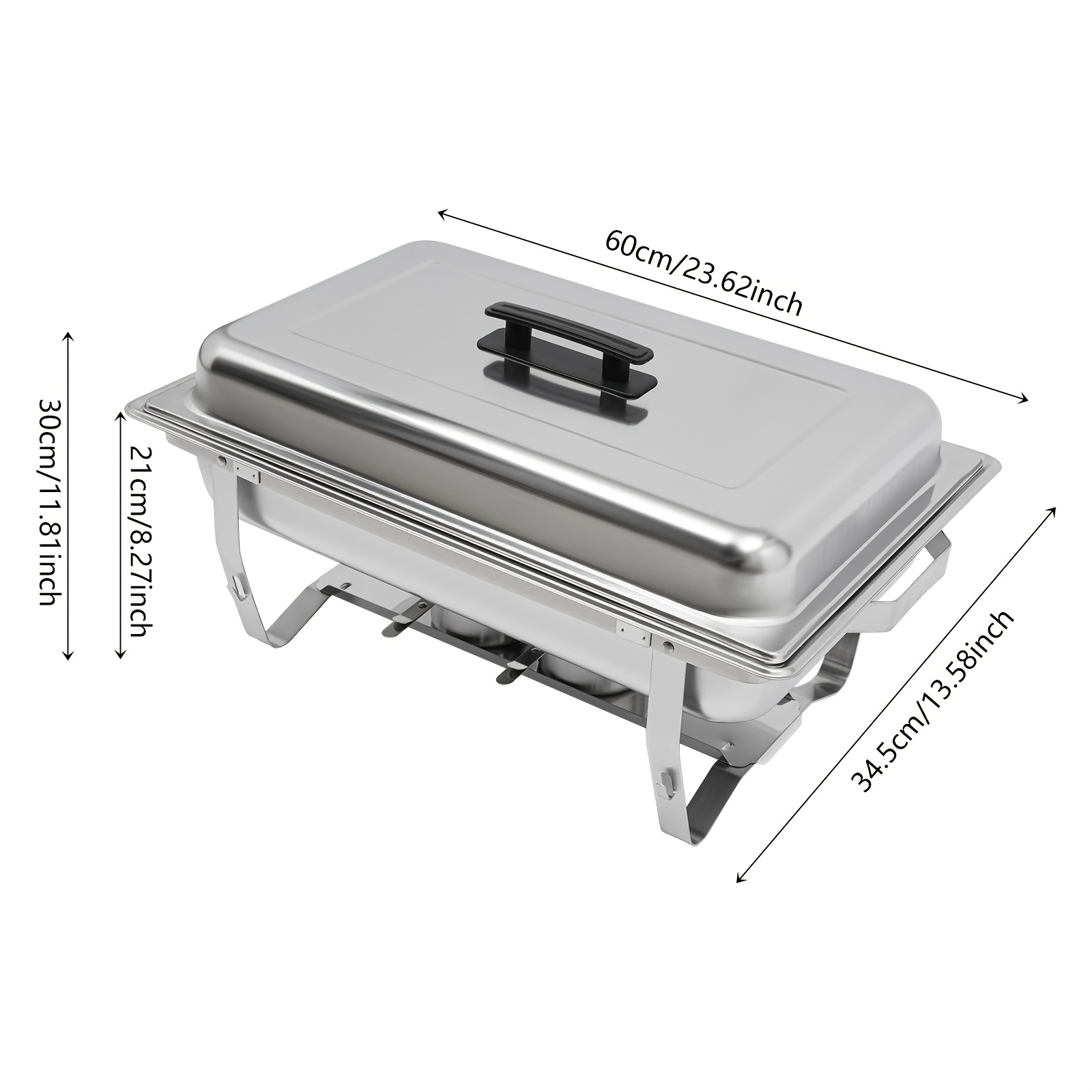 6l/1.32gal Chafing Dish Buffet Set, Stainless Steel Catering Serve Chafer, Rectangular Food Warmer With 2 Half Size Food Pans And Foldable Frame For Party, Cooking