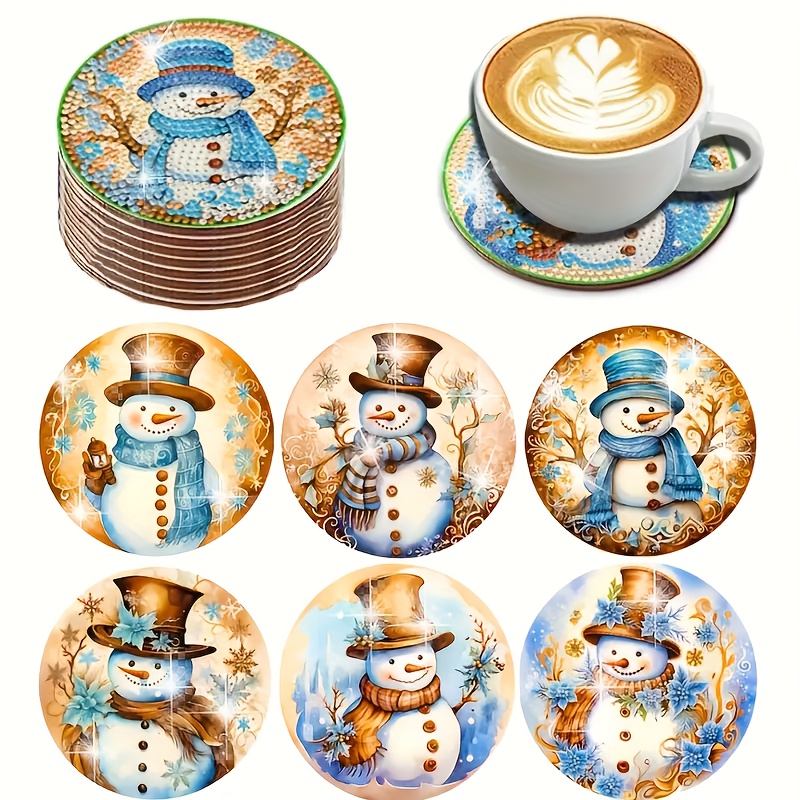 

6pcs Diy Diamond Art Painting Coasters, Cartoon Snowman Diamond Art Mosaic Drink Coasters, Non-slip Placemats, Christmas Wall Decoration, Art And Craft Kit, Handmade Gift