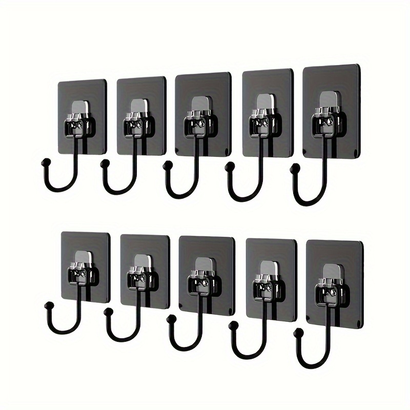 

10pcs Large Heavy Duty Wall Hook, Self Adhesive Hanging Hook, Multipurpose Coat Hat Towel Key Hook, Waterproof Hanger Hook For Bathroom Toilet Kitchen, Household Utility Hook Accessories