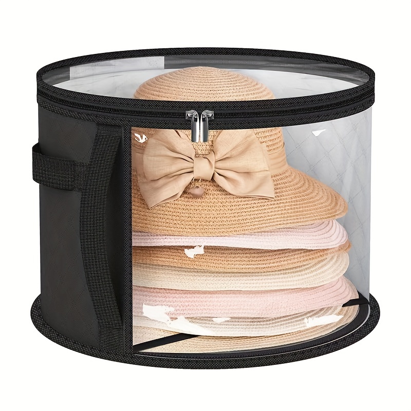 

Minimalist Transparent Fashion Hat Storage Organizer - Foldable Non-woven Fabric Tote With Clear Window, Zipper, And Carry Handle, For Stacking Hats, Clothing, Shoes, Jewelry Accessories,