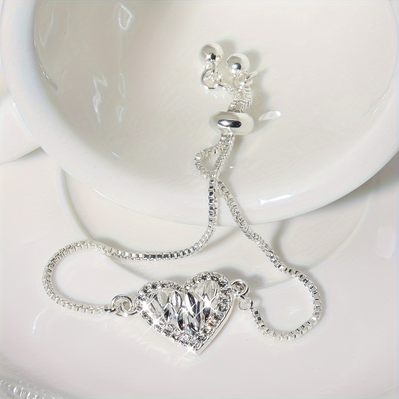 Silver Water Drill Heart Bracelet for Women