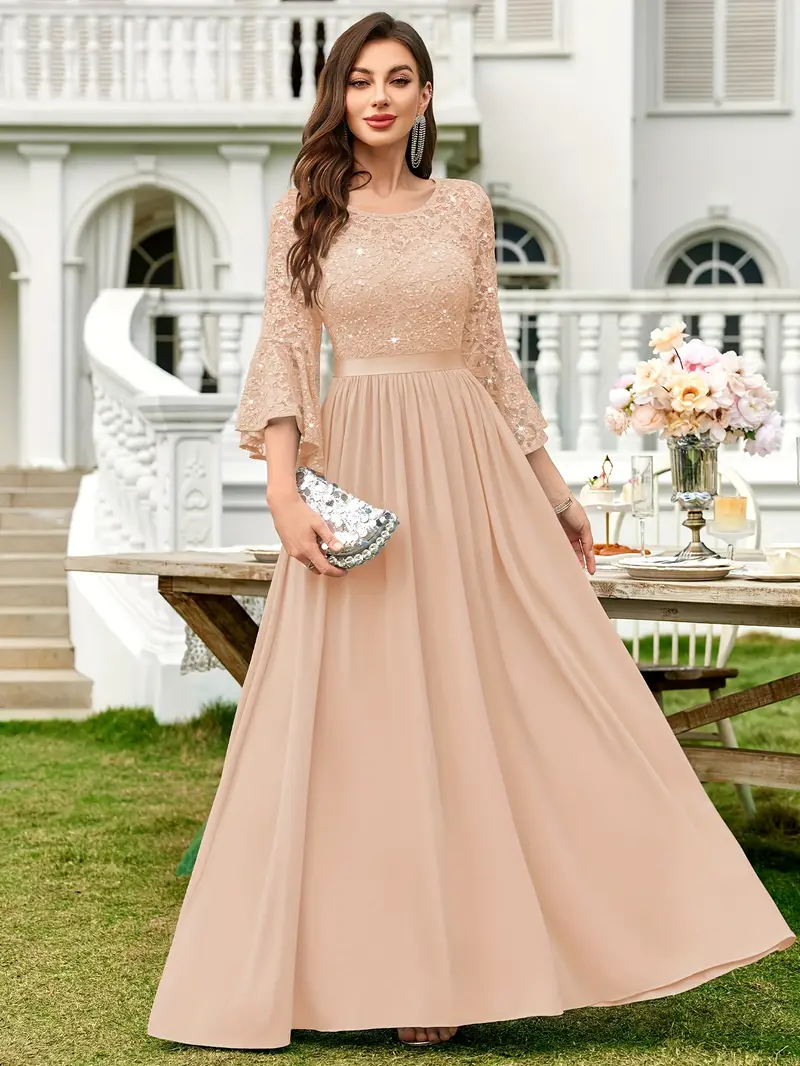 womens elegant scoop neck sequin lace chiffon swing hem - Temu Nigeria womens elegant scoop neck sequin lace chiffon swing hem - Temu Nigeria