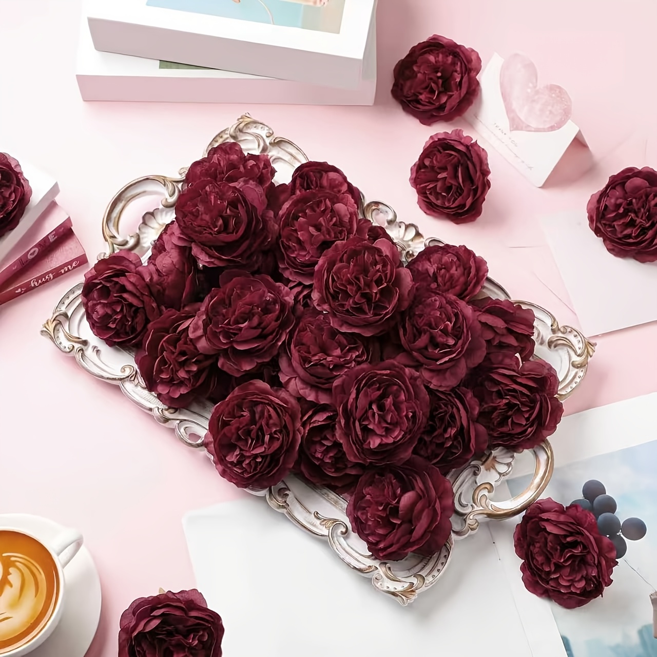 TEMU 20 Wine Red Simulated Heads, Flowers, Fake Flowers For Weddings, Hand-held Flowers, Table Flowers, Diy Decorative Materials, Christmas Decor,