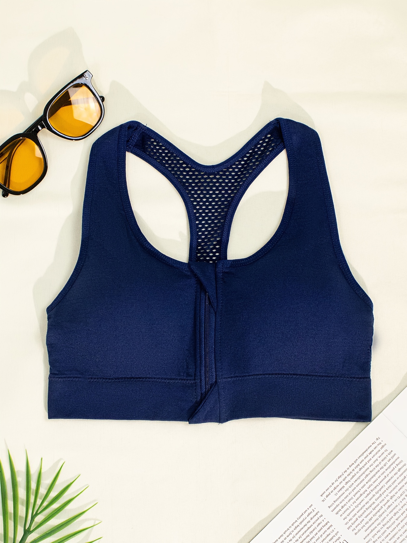 1pc Women'S Sports Bra with Zipper Back, Hollow Out Seamless, Medium Support, Removable Padding, Knit Fabric, 90% Elastane 10%, Solid Color, for Yoga Fitness & Casual Wear