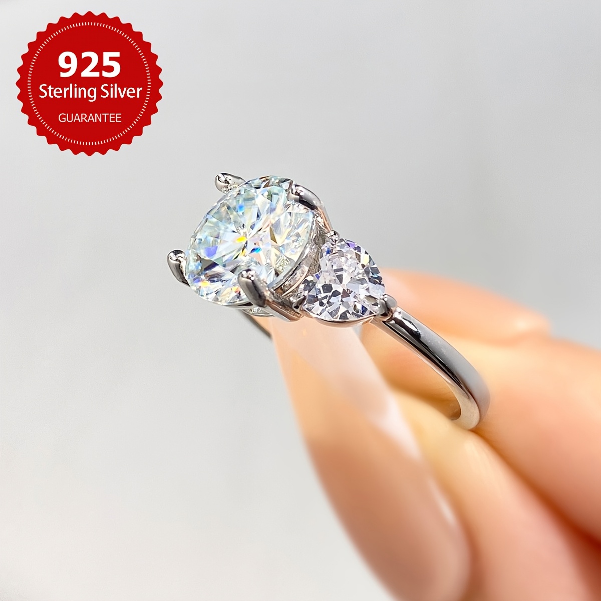 3ct Moissanite Solitaire Engagement Ring, Silver