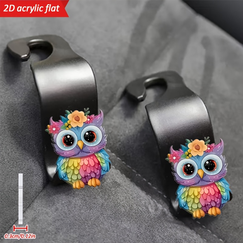 E-shop 2D Flach 2er Set - Bunte Eule 2D Autositzhaken, Versteckte Rücksitz Organizer Haken, Modisches Niedliches Design, Multifunktionales Auto Zubehör