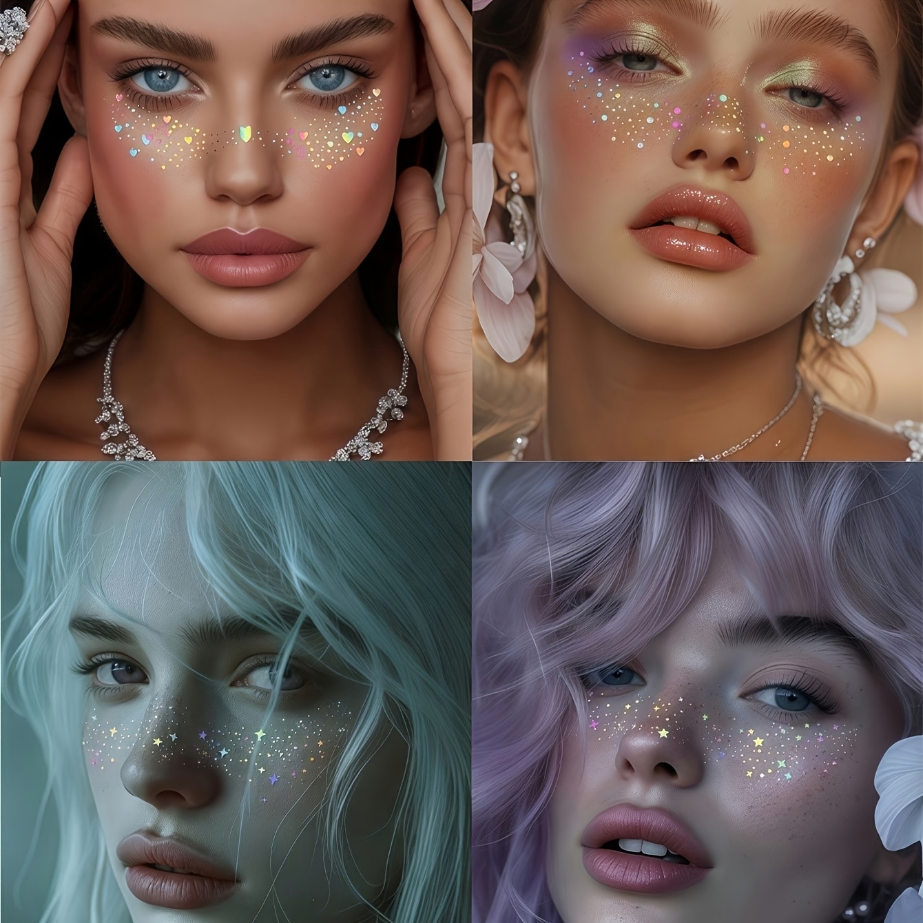 6 Glitter Freckle Stickers, Rainbow Heart-Shaped Star Dot Pattern Waterproof Temporary Tattoo Stickers, for Party, Festival, and Daily Makeup Decoration, Perfectly Suitable for Music Festivals