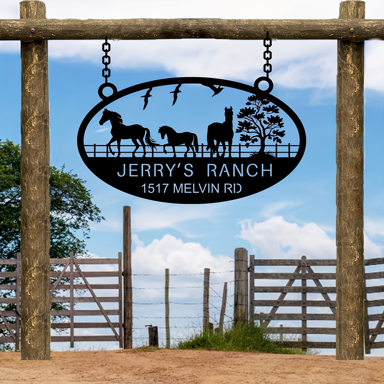 custom metal farm sign large personalized ranch barn plaque with family name date vintage outdoor wall decor high quality metal for long lasting use featuring horses livestock and tree       or farmhouse settings