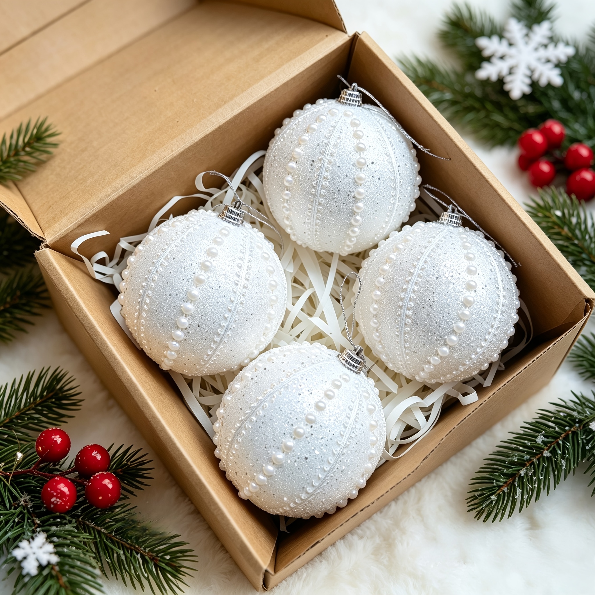 TEMU 4 piezas de adornos navideños de perlas de de , de 8 cm/3.15 pulgadas de tamaño, adecuados como pequeños regalos para Navidad, , , Día de San